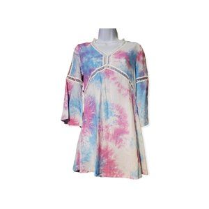 Wonderlust LA Women's Size Small Pastle Tye Dye Blouse White Cutout Trim